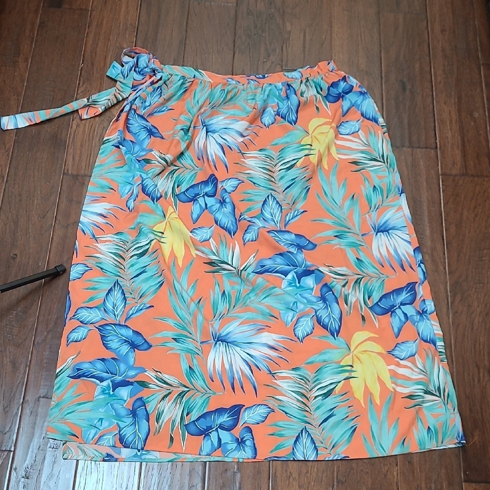 NWT SHEIN VCAY Orange Tropical Leaf Print Swim Sarong size 1XL